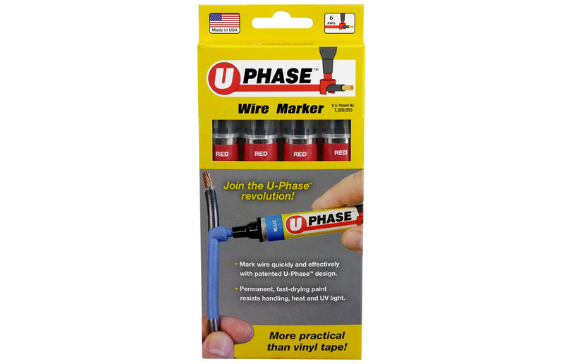 U-Mark U-Phase Wire Marker 7mm Tip, Marks Wire Up to #6 AWG, For Electrical Panels Circuits CAT-5 HDMI Auto Wire, 4 Pack, Red