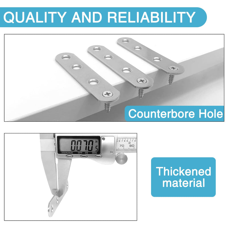 [Australia - AusPower] - 14PCS 2.99'' x 0.63'' Straight Brace, Stainless Steel Flat Bracket, Metal Brace for Wood Desk Chair Cabinet Drawer Closet Frame Furniture with 56PCS Screws 76 x 16 mm/2.99 x 0.63 in 