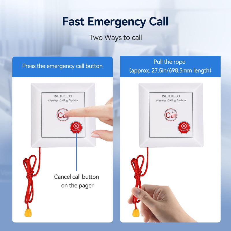 Retekess TH103P Caregiver Pager System, Wireless Alarm System, IP54 Waterproof, 200m/656ft Range, Rechargeable Emergency Call System Suitable for Seniors, Children, and Patients
