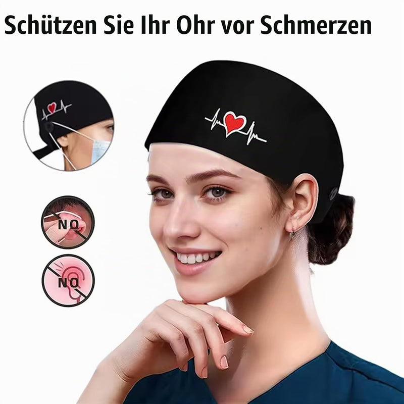 Pack of 2 Unisex Surgical Caps, Cotton | Lightweight and Comfortable, with Button and Sweatband, Adjustable Fit, Surgical Headwear for Doctors, Nurses, Dentists, and Clinics (A) a