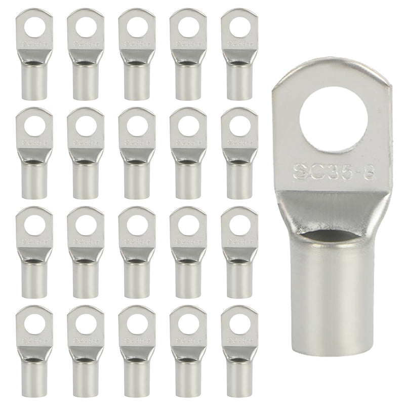 [Australia - AusPower] - Pack of 20 Cable Lugs 10 mm2 Tube Cable Lug M6 Ring Cable Lug Thickened Copper Uninsulated SC Cable Lugs Silver (Silver, SC35-8) 