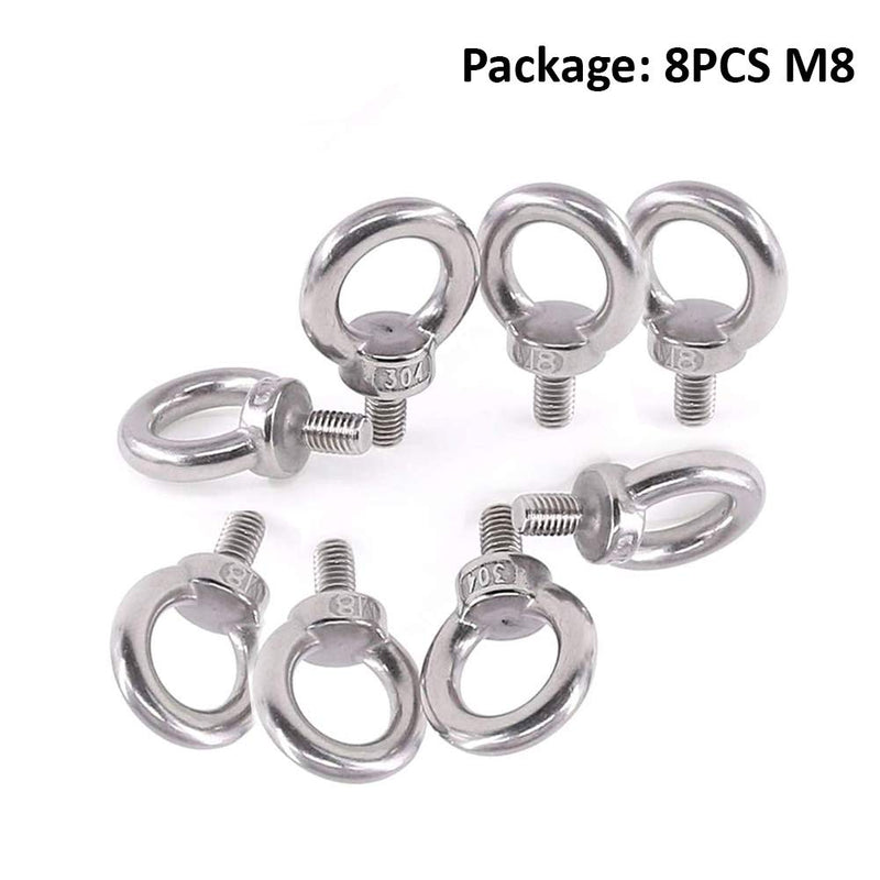 [Australia - AusPower] - Lependor M8 Metric Machinery Lifting Eye Bolt, 304 Stainless Steel Thread Lifting Ring Eyebolt - 8 Pcs M8 (5/16") 8 Pcs M8 (5/16") 