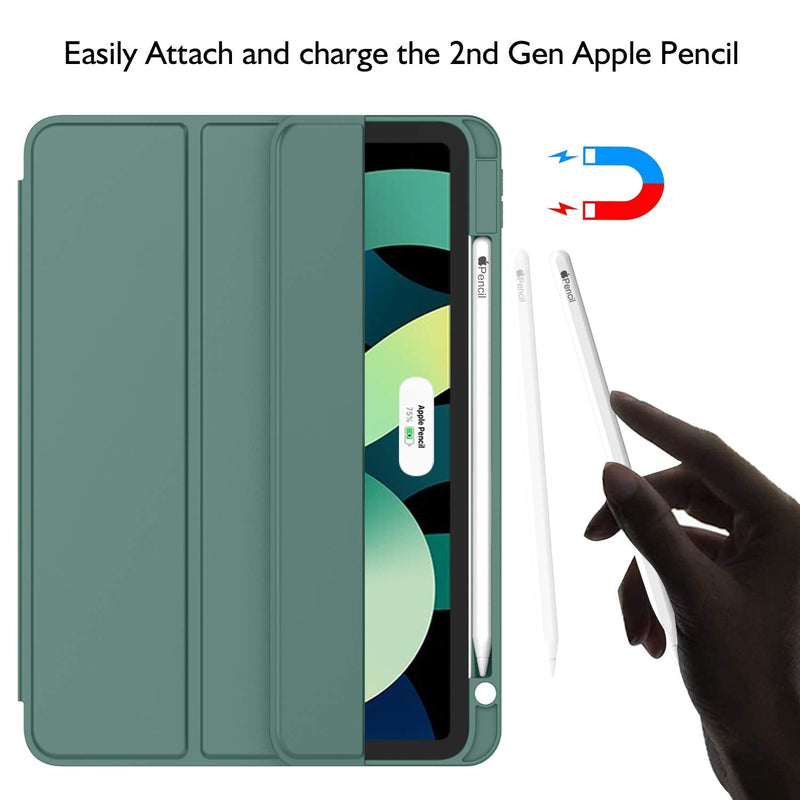 [Australia - AusPower] - ZryXal iPad Air Case 5th Generation/4th Generation 2022/2020 10.9 Inch, Smart iPad Case[Support Touch ID and Auto Wake/Sleep] with Auto 2nd Gen Pencil Charging (New Midnight Green) New Midnight Green 