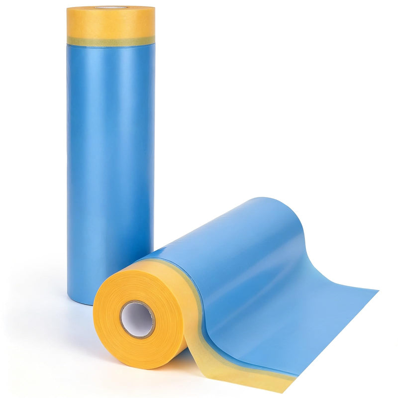 Pre-Taped Masking Film Film and Masking Tape in one Plastic Tape and Drape Roll Painters Plastic 55" x82feet (2 Pack) 2