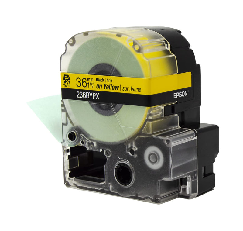 Epson LABELWORKS 236BYPX PET (Polyester) Tape Cartridge - Black on Yellow Label Maker Tape - 1.5" (36MM) Wide, 30' 36mm
