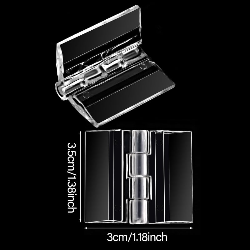 [Australia - AusPower] - 12 Pcs Plastic Hinges Piano Hinge Acrylic Hinges Self Adhesive Clear Small Hinges for Cabinet Aquarium Lid Furniture Display Stand, 35x30mm 