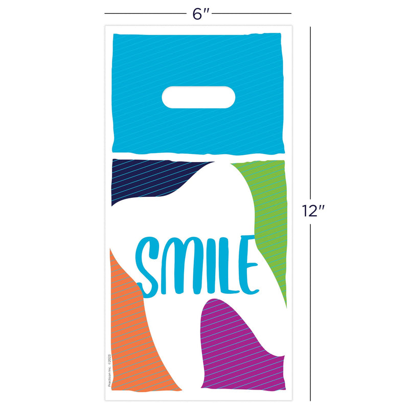 [Australia - AusPower] - Practicon Tilted Tooth 6" x 12" Dental Giveaway Bag, Dental Hygiene Patient Care Goodie Bag, Dentist Office Plastic Gift Bags, 100 Pack 6" x 12" 