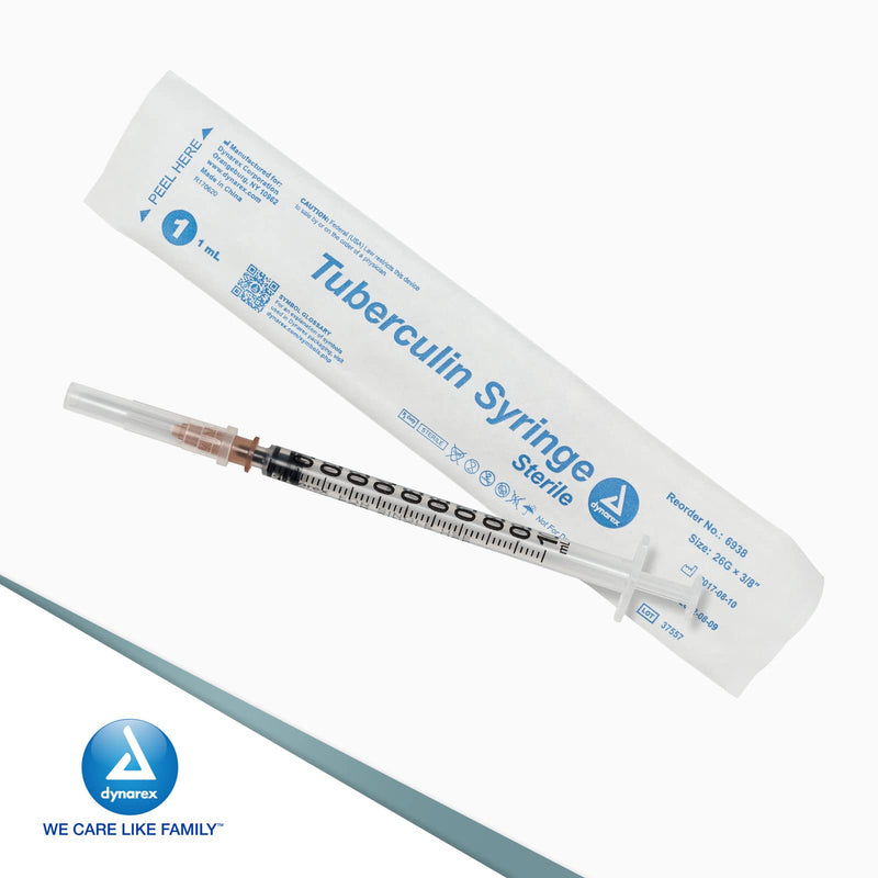 [Australia - AusPower] - Dynarex Disposable Tuberculin Non-Safety Syringe - 1CC 26G, 3/8" Needle - 6938, 100 Count 
