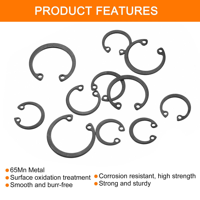 [Australia - AusPower] - uxcell 100Pcs Internal Retaining Ring Circlip Assortment Set, 65 Mn Metal Circlip Snap Rings 10 Sizes M8 M10 M12 M14 M16 M18 M20 M22 M24 M26 100 