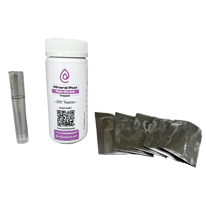 Copper Test Strips for Pool Ionizers, Mineral Cartridges, Copper Sulfate and Copper Algaecides One Pack