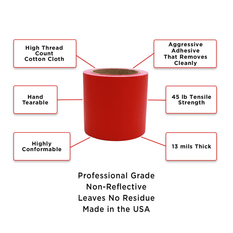 ChromaLabel Non-Reflective Multi Purpose Professional Grade Gaffer Tape Matte Finish, 15 Yards Per Roll, 4 Inch, Red 4" Wide