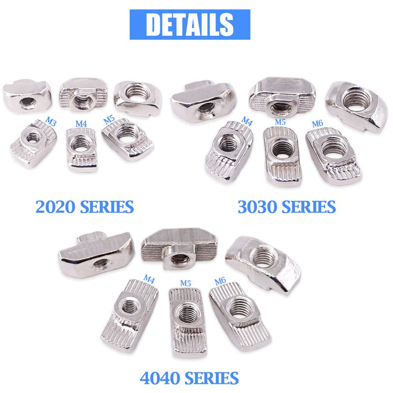 Glarks 150Pcs European M3 M4 M5 M6 Hammer Head Drop in T Nut Slot Assortment Kit for 20/30/40 Series Aluminum Profile - Nickel Plated Carbon Steel (Pack of 2) Small (Pack of 2)