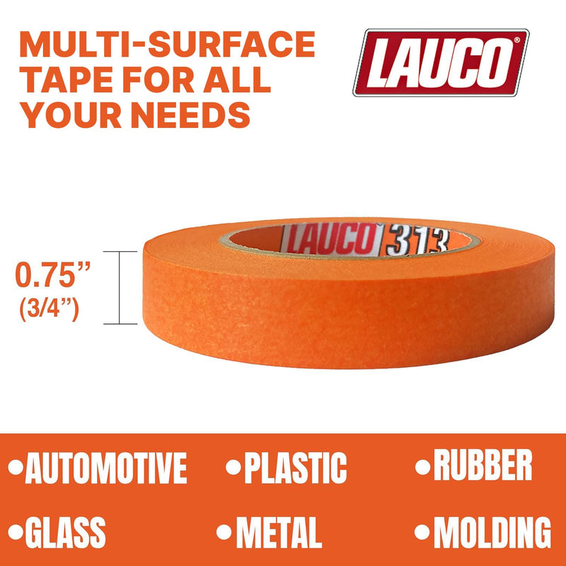 LAUCO Orange Automotive Refinishing Masking Tape – Autobody Painter’s Tape, Moisture, UV & Heat Resistant, No Residue – Multi-Purpose Masking Tape for Auto Repair (0.75 in, Pack of 6 Rolls) 0.75 in (6 Rolls)