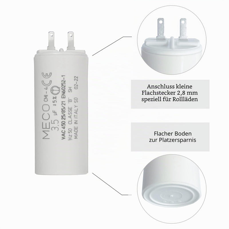 Capacitor 3.5 µF Especially for Somfy Roller Shutters 10 Nm with Small Connection 2.8 mm
