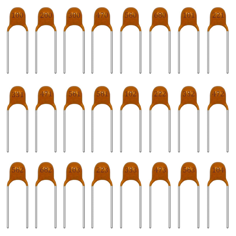AUKENIEN 24 Value 600 Piece Ceramic Capacitor Set Capacitors Assortment from 10pF to 100nF Ceramic Capacitor Kit Keramik Kondensator 0.00001 uF - 0.1 uF
