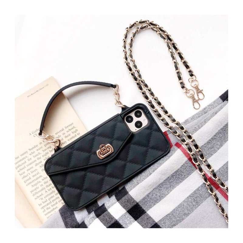 [Australia - AusPower] - UnnFiko Wallet Case Compatible with iPhone 15 Pro Max, Cute Light Luxury Bag Design, Purse Flip Card Pouch Cover Soft Silicone Case with Handstrap Long Shoulder Strap (Black, iPhone 15 Pro Max) Black 