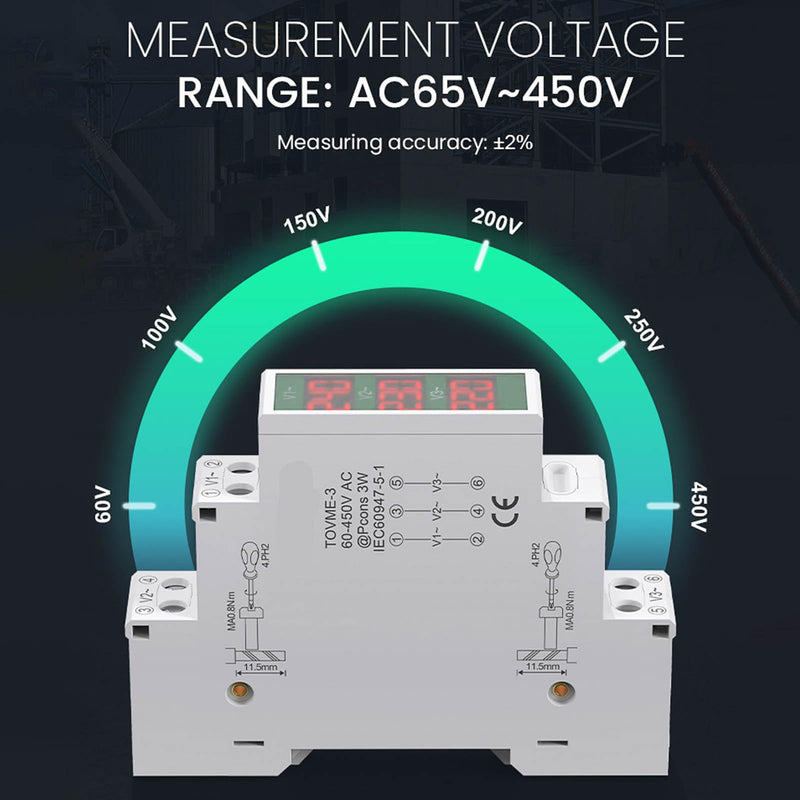 [Australia - AusPower] - Din Rail Voltmeter, LCD Digital Display Voltage Meter, Din Rail Mount, 3 Phase Ac Voltmeter Accurate Measurement Quickly Realize Relevant Functions by Pressing Keys 