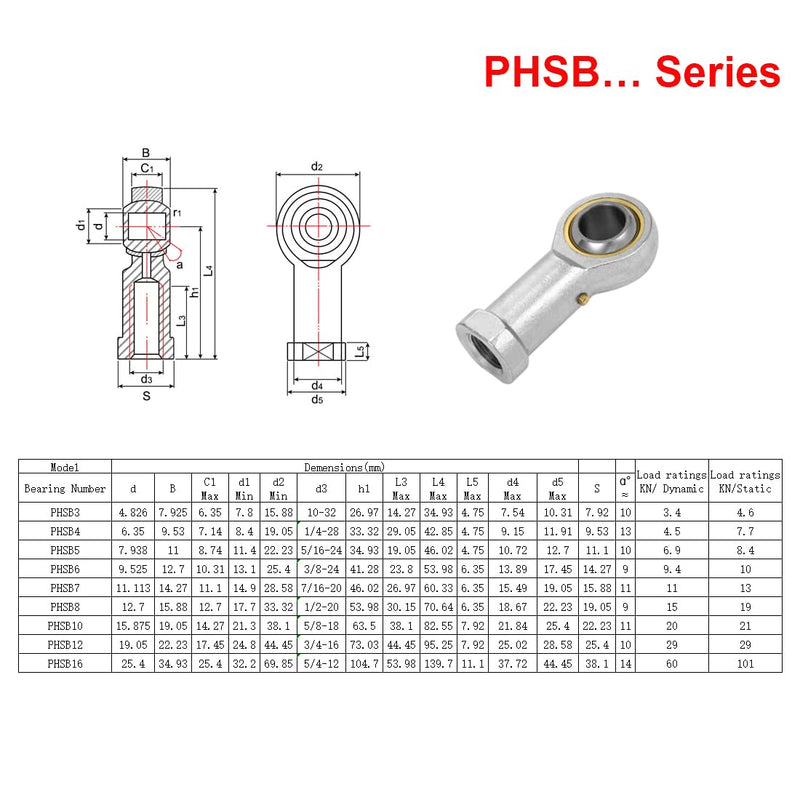[Australia - AusPower] - PHSB4 Rod End Bearing 1/4 Inch Bore and 1/4-28 Right Hand Thread, Self-Lubricating Female Heim Joint Rod Ends, Includes Jam Nuts 2pcs 