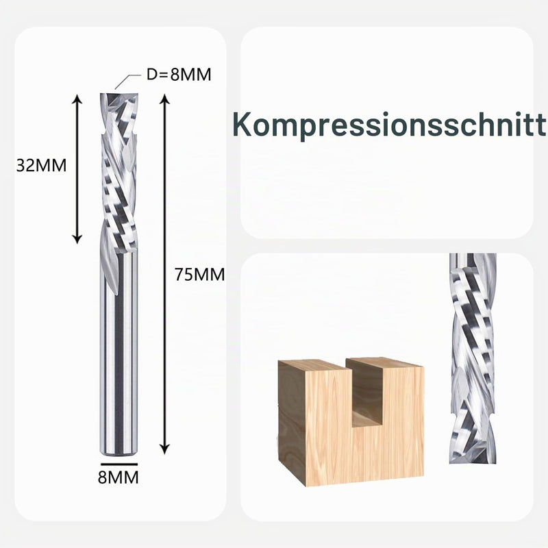 SpeTool Spiral Groove Cutter 8 mm Shaft Compression 32 mm Cutting Length Spiral Cutter CNC Milling Cutter Router Bit Slot Cutter Wood Up & Down Solid Carbide End Mill Cutter for Router Groove Cutter Wood Cutter 1 Dia8-Lenth32