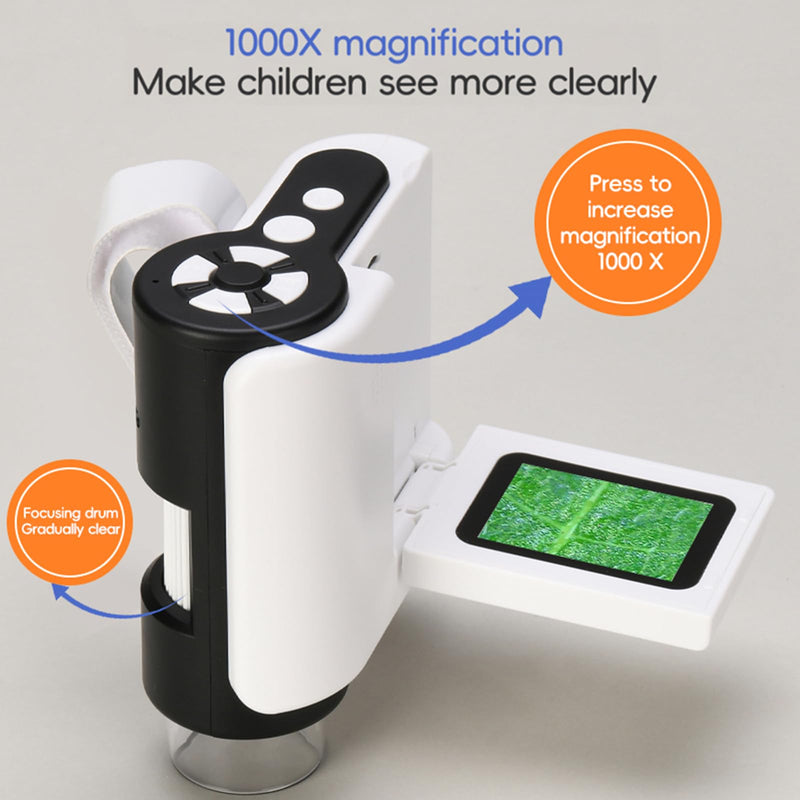 [Australia - AusPower] - Microscope for Kids - 1000X Portable Kids Microscope Handheld Microscope | Telescope and Microscope with 32GB SD Card | Photo and Video Mini Microscope | Science Kits for Kids Over 3 Years Old White 