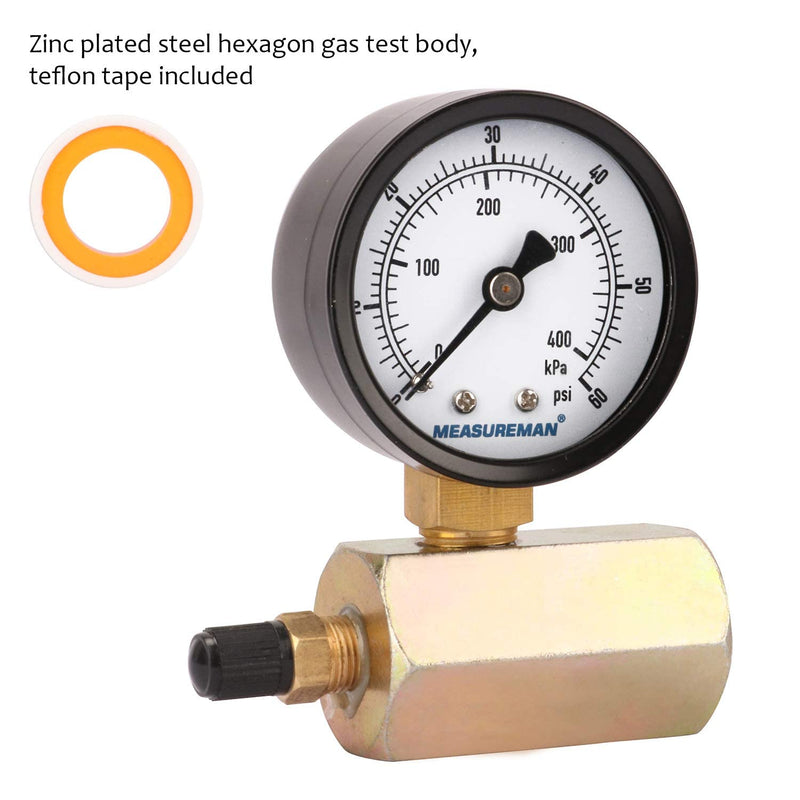 [Australia - AusPower] - MEASUREMAN 2" Steel Gas Pressure Test Gauge Assembly, 3/4" FNPT Connection, 0-60Psi/kpa, -3-2-3% Accuracy Electroplating body 