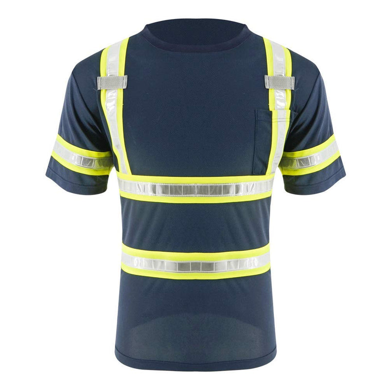 SMASYS Reflective Shirts - High Visibility Short Sleeve T Shirts ANSI with Pockets and Reflective Tape for Men,Women 5X-Large Yellow-navy