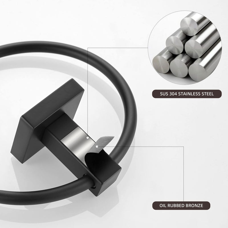 FORBATH Black Toilet Paper Holder Towel Ring, Black Bathroom Hardware, Hand Towel Holder Toilet Paper Roll Holder Set, Wall Mounted Stainless Steel Bathroom Accessories, 2 PCS