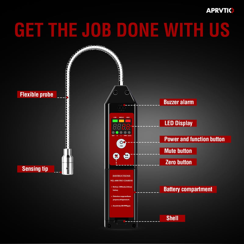 WJL-6000PRO Refrigerant Leak Detector, Freon Leak Detector with Dual Detection Modes PPM &%LEL, AC Leak Detector Kit for Auto AC Repair, R134a R12 R22 R410A CFCs HCFCs HFCs HFOs HCs