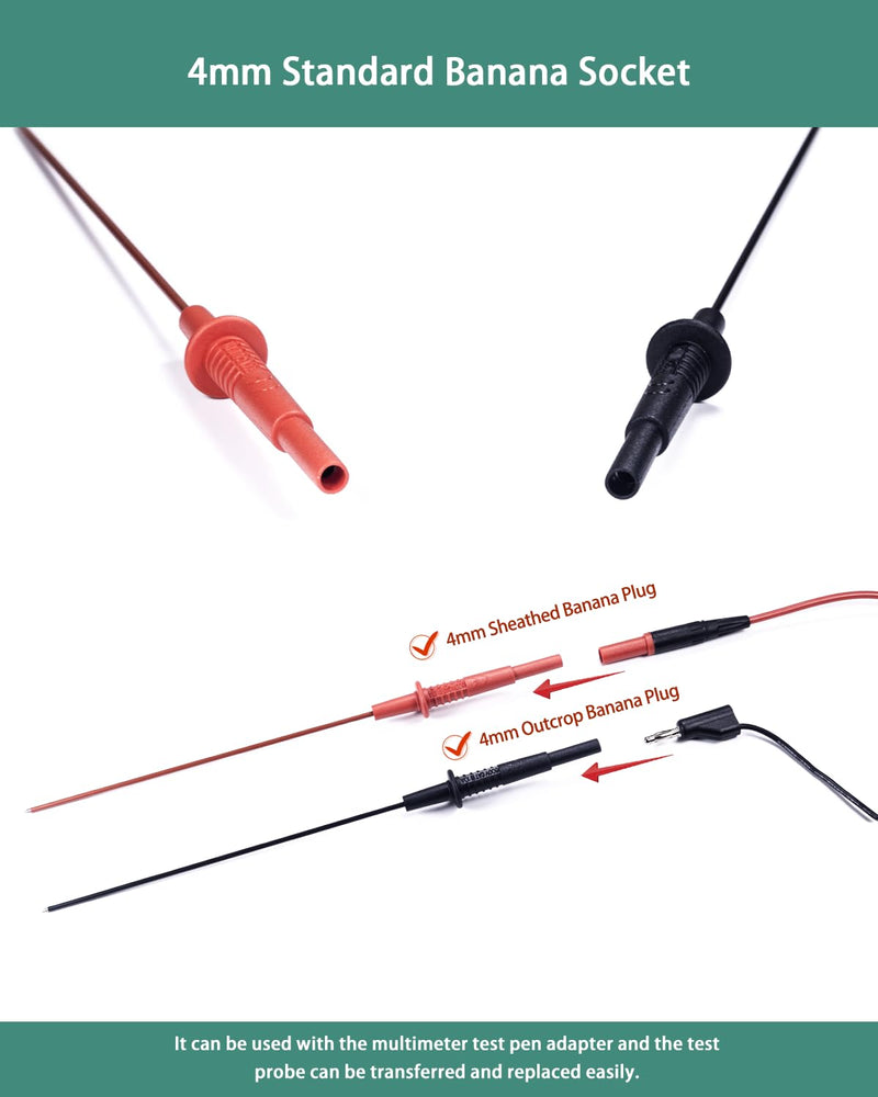 [Australia - AusPower] - Multimeter Leads, Insulated Test Probe Needle Point Wire Testing Probes, Automotive Extra Sharp Long Reach Prod for Standard 4 mm Test Leads Kit, 600V CAT III 