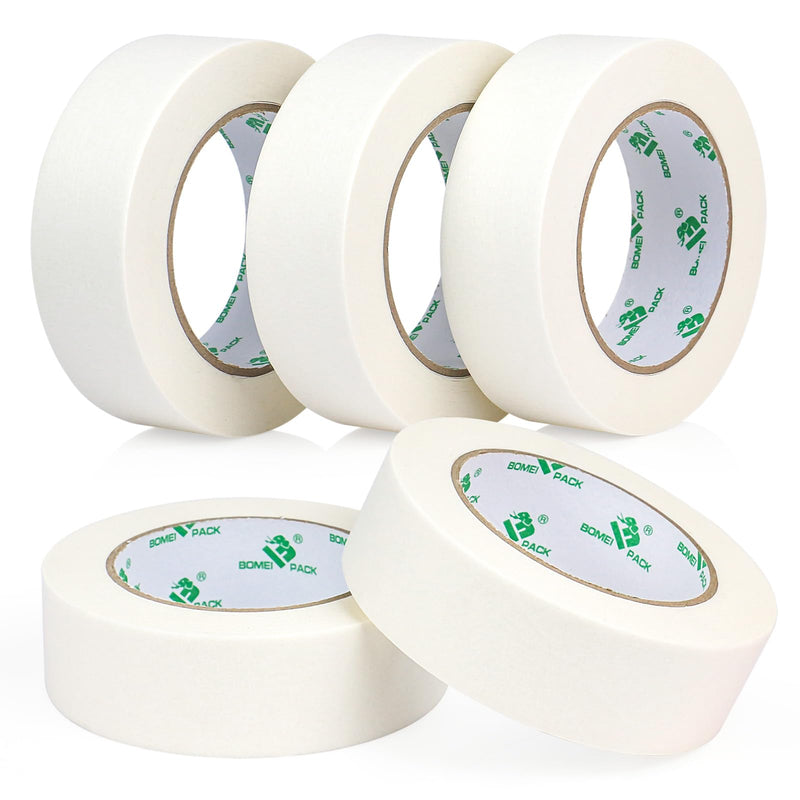 BOMEI PACK 5Rolls White Masking Tape 36mm x 55yds, General Purpose Thin White Painters Tape for Painting, Labeling, DIY Crafting, Decoration and School Projects, Total 275yds