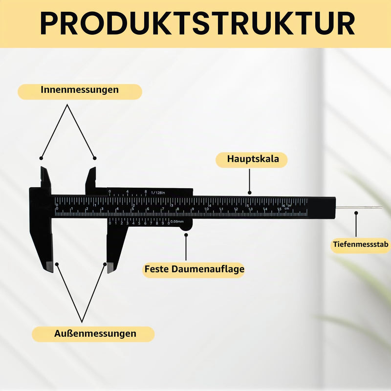 T&B 5pcs Mini Jewelry Vernier Calipers 150mm Double Scale Plastic Vernier Caliper Measuring Tool Black