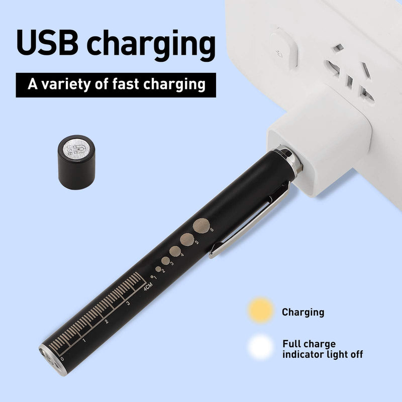 [Australia - AusPower] - Honoson Pen Light, Reusable LED Penlight for Students Doctors Nurses with 2 LED Sources, USB Rechargeable, Extra Warm Light Bulb, Pocket Clip(Black,2 Pieces) Black 