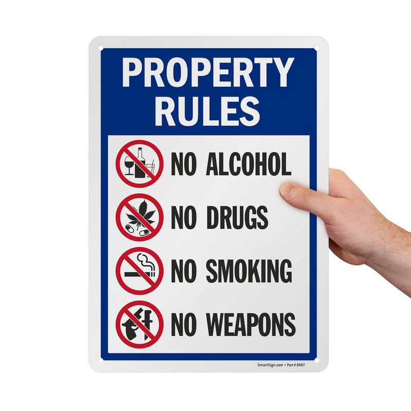 SmartSign 14 x 10 inch “Property Rules - No Alcohol, No Drugs, No Smoking, No Weapons” Metal Sign, 40 mil Laminated Rustproof Aluminum, Multicolor, Made in USA (Pack of 2) 14x10 inches (Pack of 2)