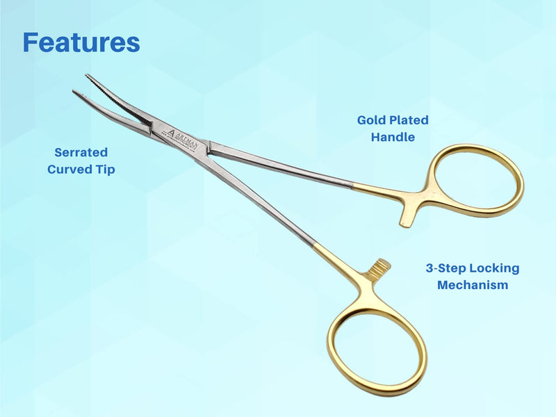 [Australia - AusPower] - Artery Forceps 6" Curved Hemostats for Nurses, Fishing Forceps, Crafts and Hobby Gold Plated Handle Artman Brand 