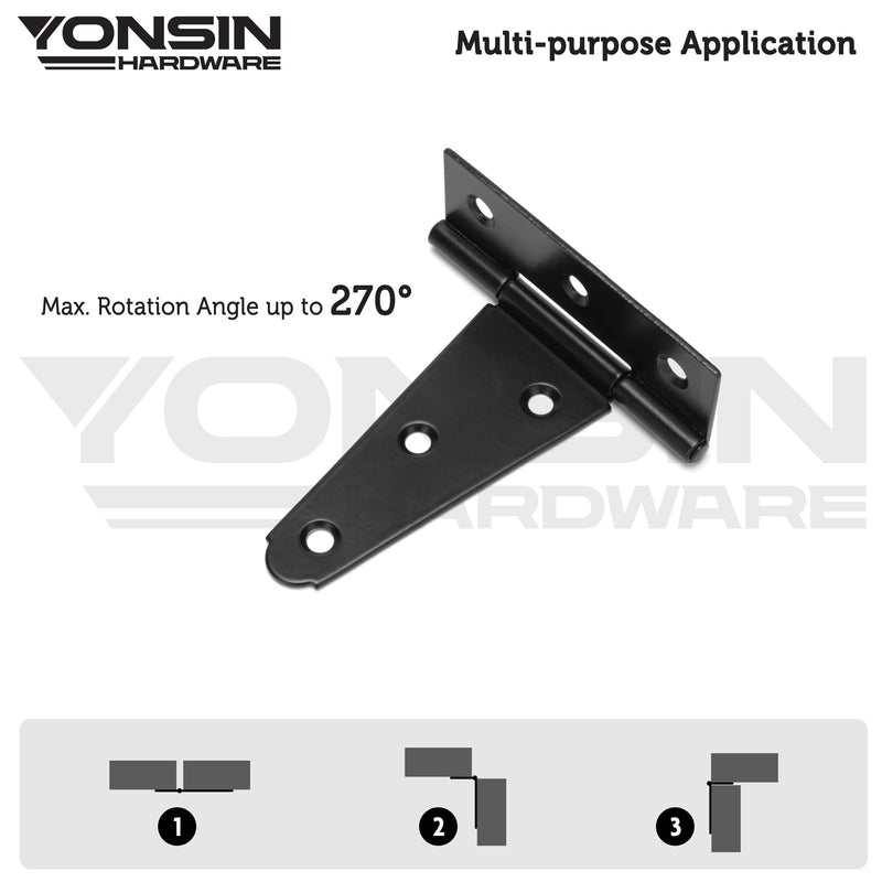 [Australia - AusPower] - 4" T-Strap Shed Door Hinges 2Pcs, Heavy Duty Black Tee Hings for Wooden Fence Gate, Outdoor T Hinges Barn Door Gate Hinges Hardware, Wrought Hinges Hardware, Thickness 2mm 2 4 Inch 