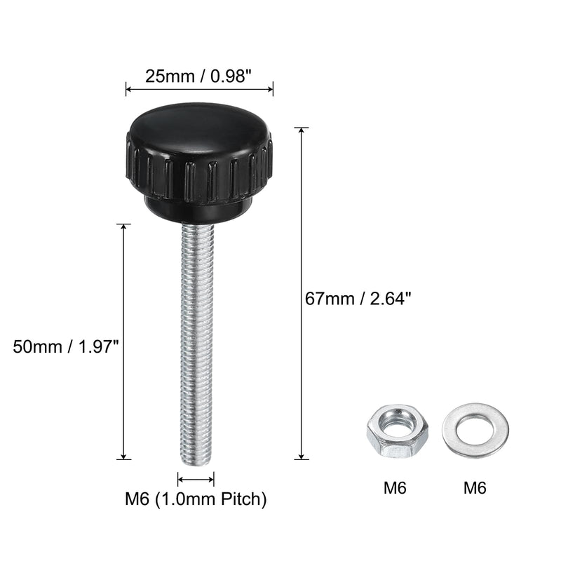 [Australia - AusPower] - uxcell 8 Sets Knurled Knobs Thumb Screws with Nuts Washers, Metric M6 x 50mm Male Thread 25mm Plastic Head, Zinc Plated Carbon Steel Stud Hand Knobs Clamping Thumbscrews Handles, Black M6 x 50mm x 25mm 