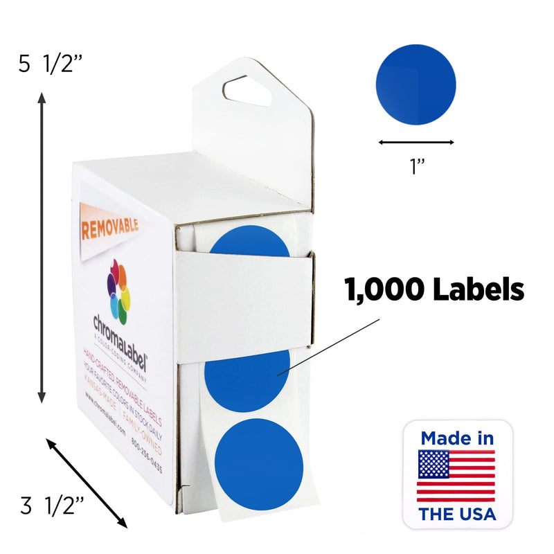 ChromaLabel 1 Inch Round Label Removable Color Code Dot Stickers, 1000 Labels per Dispenser Box, Dark Blue (Pack of 2) 1" (Pack of 2)