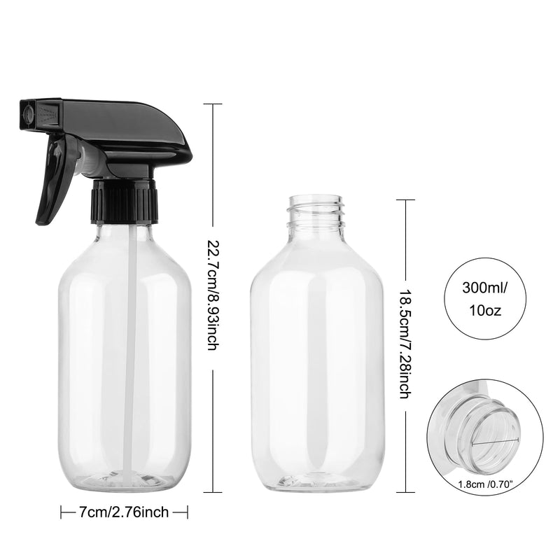 [Australia - AusPower] - Plastic Spray Bottles Clear and Brown Refillable Container Empty Spray Bottle 10oz/300ml Adjustable Head Sprayer and Stream for Cleaning Products, Plants, Pet, Hair, Cooking clear+brown 
