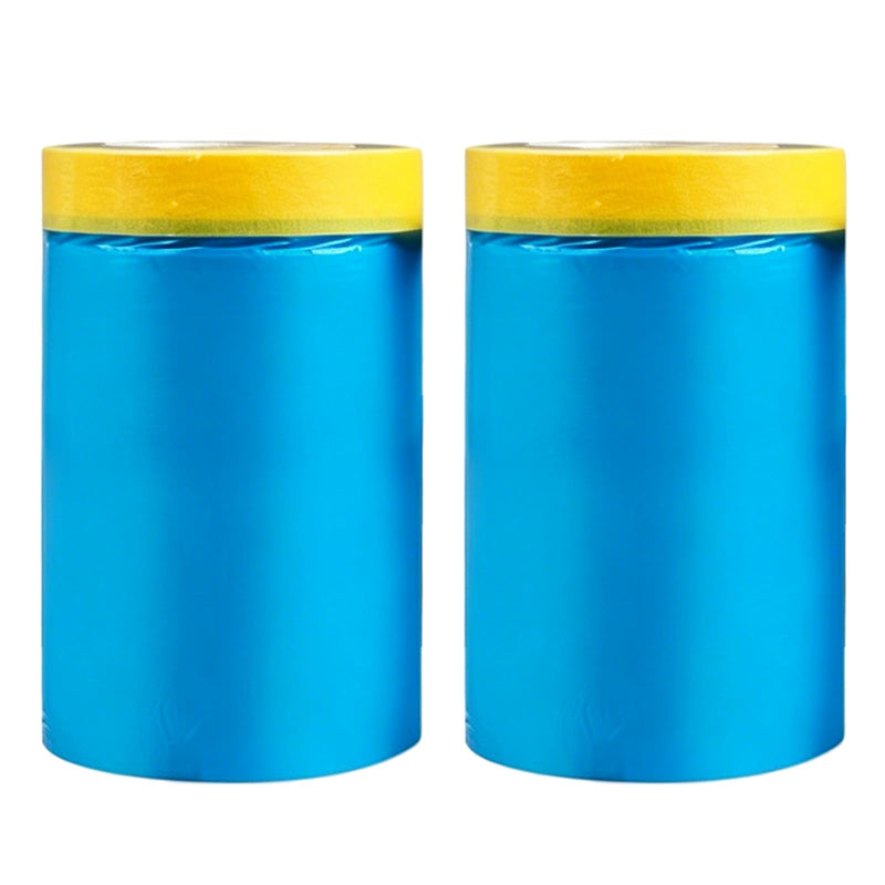 2 Rolls 22 in x 66 Ft Thicker Pre-Taped Masking Film | Self-Adhesive Heavy Duty Painters Plastic Sheeting Drop Cloth | Waterproof Protective Covering for Auto Refinishing & Home Decoration