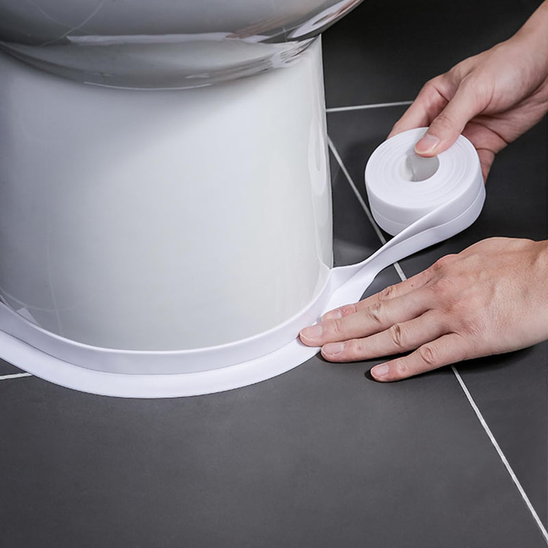 White Caulk Tape for Bath & Kitchen, 1.5''x10.5FT | PVC Self Adhesive, Waterproof Caulking Sealing Strip, For Toilet Base, Bathroom Shower Sink, Edge Protector White-10.5FT-1.5IN-A