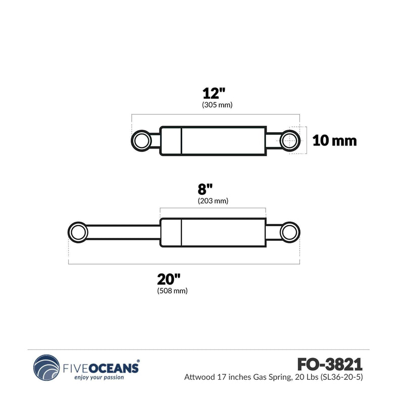 [Australia - AusPower] - Lift Gas Spring Standard Output Force: 20 lbs, Size: 0.81" H x 2.12" W x 22.5" D, Extended Length: 17.2" 