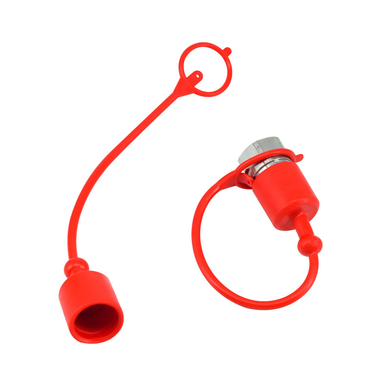 [Australia - AusPower] - 4sets 1/2 ISO A Hydraulic Coupler Male Dust Cap and Female Plug Cover,ISO A Pioneer Style Hydraulic Quick Disconnects Port Plug Cover Fittings,Red Cap with Retaining Ring Keeps Cap Connected to Hose 