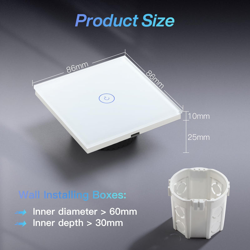 BSEED Smart Wi-Fi Touch Sensor Light Switch, Crystal Glass Plate Wall Light Switches, Works with Alexa and Google Home via Tuya, for Office Decoration, 1-Gang, 1-Way, White (Neutral Wire Required) 1 partition 1 way