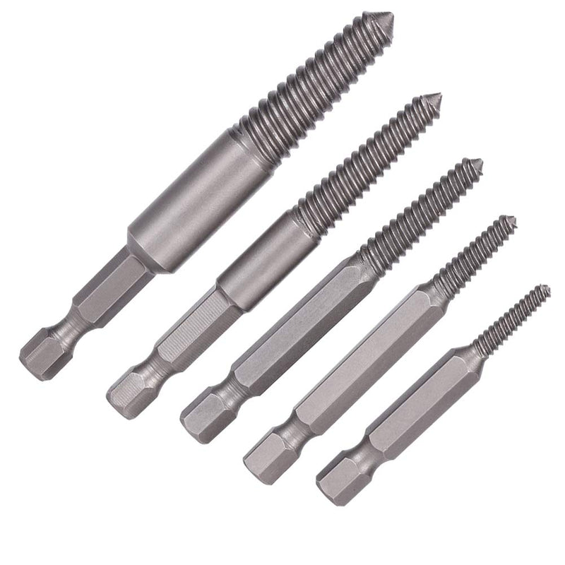 [Australia - AusPower] - 5Pcs Screw Extractor Broken Screw Remover Set Stripped Screw Extractor Kit Hex Shank Fine Teeth Damaged Bolts Removal Tool for Stainless Steel 8.8-12.9 Grade Bolts 