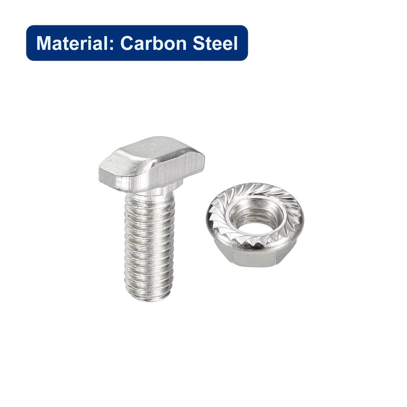[Australia - AusPower] - uxcell M8x20mm T Slot Drop-in Bolt and M8 Hexagon Flange Nut Set, 20 Sets Hammer Head T-Bolt T Shape Stud Sliding Screw for 30 Series Aluminum Profile 