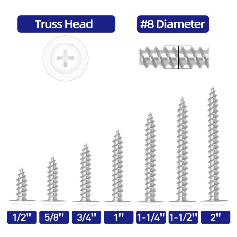 [Australia - AusPower] - #8 x 1 Truss Head Fast Self Tapping Screws, Alloy Steel Wood Screws, White Head, Full Thread, Screwdriver Bit Included, 100 PCS #8 x 1" 