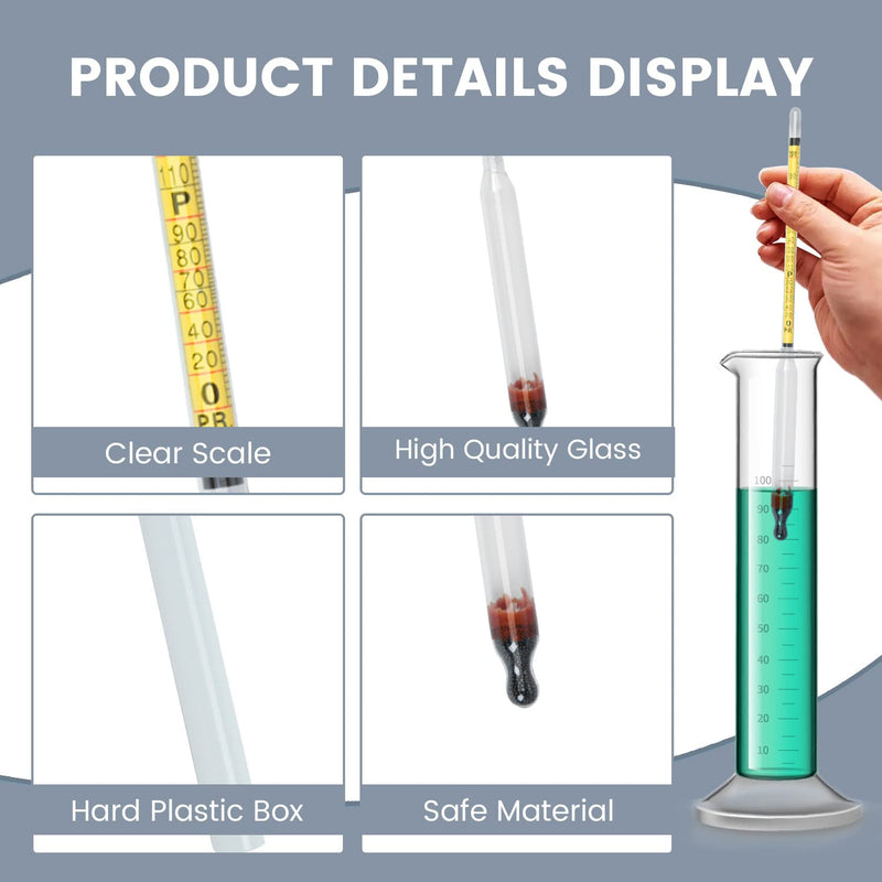 [Australia - AusPower] - Hydrometer Alcohol 0-200 Proof and Tralle Accurate Alcohol Proof Tester for Liquor, Distilling Moonshine Alcoholmeter(3 Pcs High Alcohol Proof) 