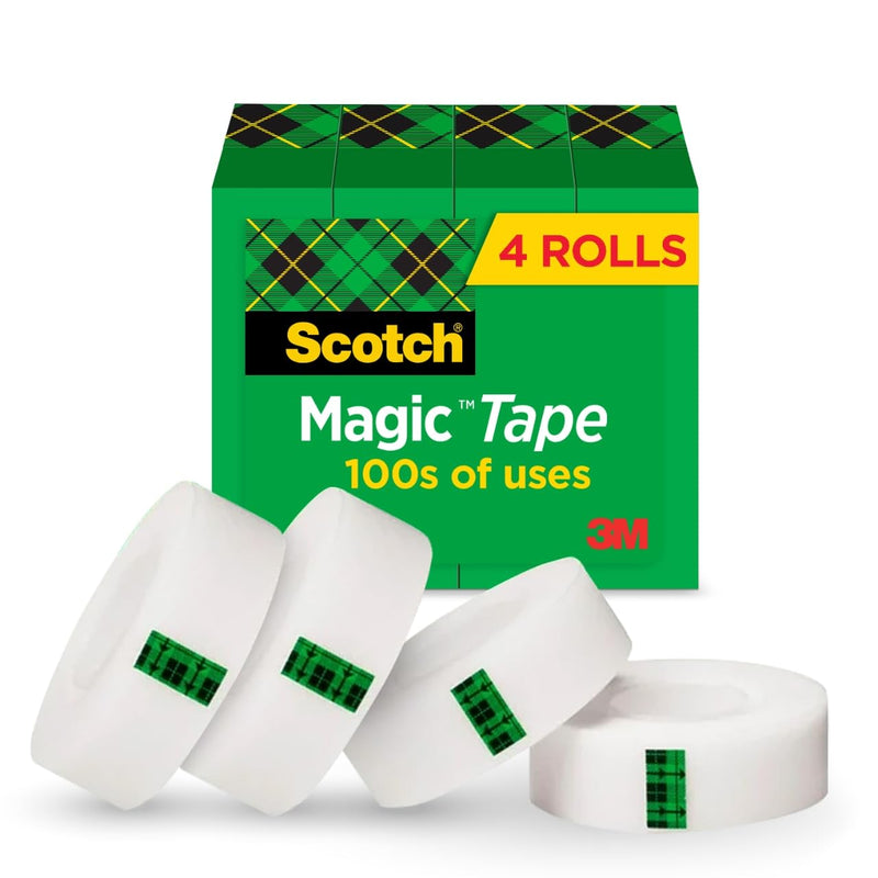 Scotch Magic Tape, Invisible, Home Office Supplies and Back to School Supplies for College and Classrooms, 4 Rolls