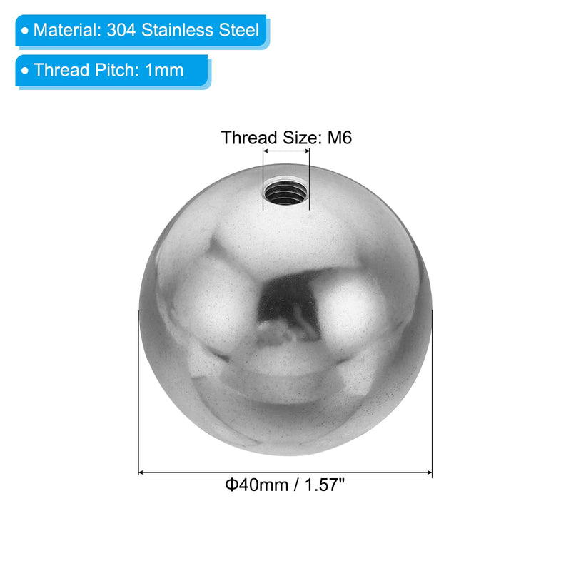 [Australia - AusPower] - PATIKIL M6x40mm Ball Nuts Knob, 1 Pack Female Thread 304 Stainless Steel Round Blind Hole Screw Cap Cover for Lighting Machinery DIY Decoration, Silver 