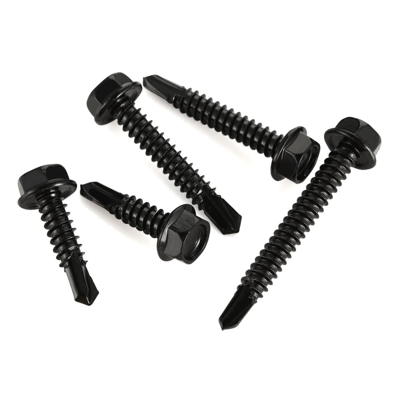 [Australia - AusPower] - #14 x 1-1/4" Black Hex Washer Head Self Drilling Screw, Flanged Hex Self Tapping Screws, Sheet Metal Screws, 410 Stainless Steel, 60 PCS #14 x 1-1/4" 